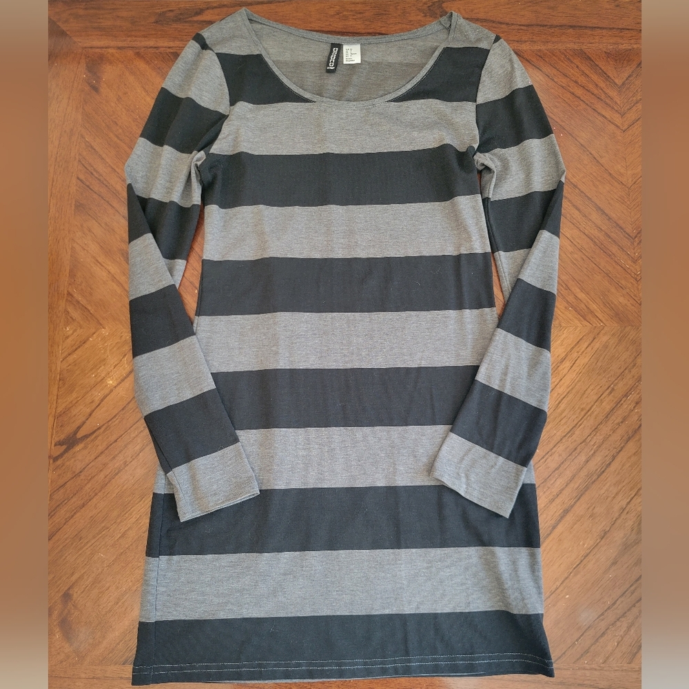 H&M Stripe Dress Size 10 Gary & Black